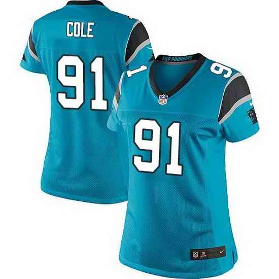 Nike Panthers #91 Colin Cole Blue Team Color Women Stitched NFL Jersey
